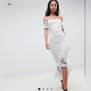missguided bardot fishtail midi dress